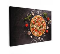 OnlyWow© Tableau De Jardin 150x100 cm Impressions Toiles Reproductions Décoration Moderne sur Mural Decoratifs Photo Pizza - Légumes - Herbes - Cuisine - Industriel