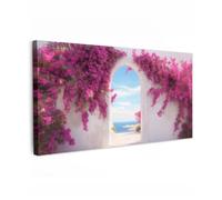 OnlyWow© Tableau De Jardin 200x100 cm Impressions Toiles Reproductions Décoration Moderne sur Mural Decoratifs Photo Mer - Rose - Fleurs - Portail