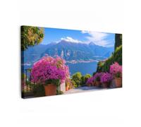 OnlyWow© Tableau De Jardin 200x100 cm Original Mur Decoration Balcon Murale Peinture Tableaux Terrasse Impression Art Mural Deco Décoratif Muraux Lac de Côme - Italie - Paysage