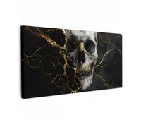 OnlyWow© Tableau De Jardin 200x100 cm Original Mur Decoration Balcon Murale Peinture Tableaux Terrasse Impression Art Mural Deco Décoratif Muraux Or - Abstrait - Crâne - Effrayant - Mort