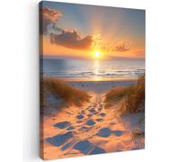 OnlyWow© Tableau De Jardin 50x70 cm Impressions Toiles Reproductions Décoration Moderne sur Mural Decoratifs Photo Coucher de Soleil - Dunes - Plage - Mer