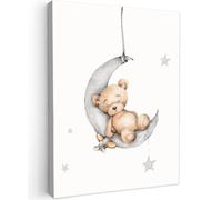OnlyWow© Tableau De Jardin 50x70 cm Original Mur Decoration Balcon Murale Peinture Tableaux Terrasse Impression Art Mural Deco Décoratif Muraux Ours - Lune - Étoiles - Enfants