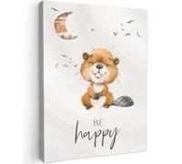 OnlyWow© Tableau De Jardin 50x70 cm Original Mur Decoration Balcon Murale Peinture Tableaux Terrasse Impression Art Mural Deco Décoratif Muraux Citations - Être Heureux - Enfants - Lune - Castor