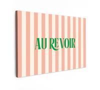 OnlyWow© Tableau De Jardin 60x40 cm Original Mur Decoration Balcon Murale Peinture Tableaux Terrasse Impression Art Mural Deco Décoratif Muraux Rose pâle - Vert - Rayures - Au Revoir