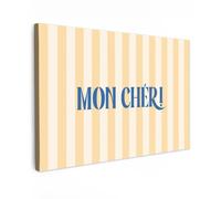 OnlyWow© Tableau De Jardin 60x40 cm Original Mur Decoration Balcon Murale Peinture Tableaux Terrasse Impression Art Mural Deco Décoratif Muraux Bleu - Jaune - Rayures - Mon Chéri