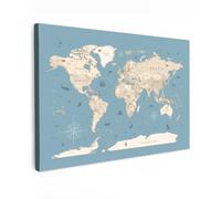 OnlyWow© Tableau De Jardin 60x40 cm Original Mur Decoration Balcon Murale Peinture Tableaux Terrasse Impression Art Mural Deco Décoratif Muraux Carte du Monde - Océan - Réaliste - Bleu