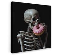 OnlyWow© Tableau De Jardin 60x60 cm Original Mur Decoration Balcon Murale Peinture Tableaux Terrasse Impression Art Mural Deco Décoratif Muraux Squelette - Donut - Nourriture - Crâne - Rose