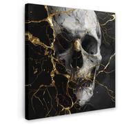 OnlyWow© Tableau De Jardin 60x60 cm Original Mur Decoration Balcon Murale Peinture Tableaux Terrasse Impression Art Mural Deco Décoratif Muraux Or - Abstrait - Crâne - Effrayant - Mort