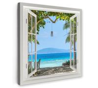 OnlyWow© Tableau De Jardin 60x60 cm Original Mur Decoration Balcon Murale Peinture Tableaux Terrasse Impression Art Mural Deco Décoratif Muraux Vue - Arbre - Mer - Palmier - Collines - Plage