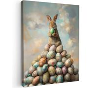 OnlyWow© Tableau De Jardin 60x80 cm Impressions Toiles Reproductions Décoration Moderne sur Mural Decoratifs Photo Lapin - Oeufs - coloré