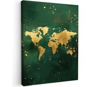 OnlyWow© Tableau De Jardin 60x80 cm Impressions Toiles Reproductions Décoration Moderne sur Mural Decoratifs Photo Carte du Monde - Vert - Or