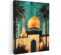 OnlyWow© Tableau De Jardin 60x80 cm Original Mur Decoration Balcon Murale Peinture Tableaux Terrasse Impression Art Mural Deco Décoratif Muraux Mosquée - Or - Arabe - Islamique