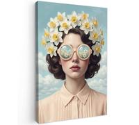 OnlyWow© Tableau De Jardin 60x90 cm Impressions Toiles Reproductions Décoration Moderne sur Mural Decoratifs Photo Femme - Jonquilles - Jaune