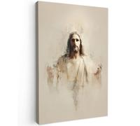 OnlyWow© Tableau De Jardin 60x90 cm Original Mur Decoration Balcon Murale Peinture Tableaux Terrasse Impression Art Mural Deco Décoratif Muraux Portrait - Abstrait - Jésus - Beige