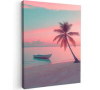 OnlyWow© Tableau De Jardin 70x100 cm Impressions Toiles Reproductions Décoration Moderne sur Mural Decoratifs Photo Mer - Bateau - Coucher de Soleil