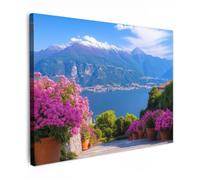 OnlyWow© Tableau De Jardin 70x50 cm Original Mur Decoration Balcon Murale Peinture Tableaux Terrasse Impression Art Mural Deco Décoratif Muraux Lac de Côme - Italie - Paysage