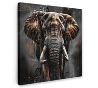 OnlyWow© Tableau De Jardin 70x70 cm Impressions Toiles Reproductions Décoration Moderne sur Mural Decoratifs Photo Eléphant - Aquarelle - Faune - Luxe