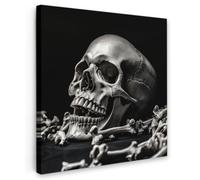 OnlyWow© Tableau De Jardin 70x70 cm Impressions Toiles Reproductions Décoration Moderne sur Mural Decoratifs Photo Tête de Mort - Bones - Tête de Mort - Noir