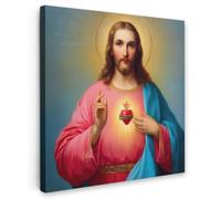 OnlyWow© Tableau De Jardin 70x70 cm Original Mur Decoration Balcon Murale Peinture Tableaux Terrasse Impression Art Mural Deco Décoratif Muraux Cœur - Jésus - Manteau - Croix