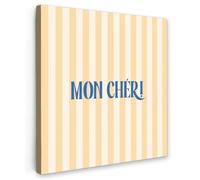 OnlyWow© Tableau De Jardin 70x70 cm Original Mur Decoration Balcon Murale Peinture Tableaux Terrasse Impression Art Mural Deco Décoratif Muraux Bleu - Jaune - Rayures - Mon Chéri