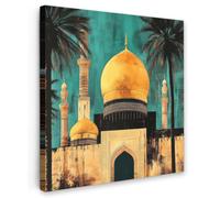 OnlyWow© Tableau De Jardin 70x70 cm Original Mur Decoration Balcon Murale Peinture Tableaux Terrasse Impression Art Mural Deco Décoratif Muraux Mosquée - Or - Arabe - Islamique