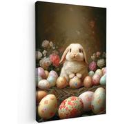 OnlyWow© Tableau De Jardin 80x120 cm Impressions Toiles Reproductions Décoration Moderne sur Mural Decoratifs Photo Lapin - Oeufs de Pâques - Nature Morte