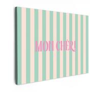 OnlyWow© Tableau De Jardin 80x60 cm Impressions Toiles Reproductions Décoration Moderne sur Mural Decoratifs Photo Rose - Vert - Rayures - Mon chéri