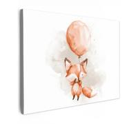 OnlyWow© Tableau De Jardin 80x60 cm Original Mur Decoration Balcon Murale Peinture Tableaux Terrasse Impression Art Mural Deco Décoratif Muraux Renard - Ballon - Aquarelle - Enfant - Fille