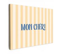 OnlyWow© Tableau De Jardin 80x60 cm Original Mur Decoration Balcon Murale Peinture Tableaux Terrasse Impression Art Mural Deco Décoratif Muraux Bleu - Jaune - Rayures - Mon Chéri