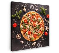 OnlyWow© Tableau De Jardin 80x80 cm Impressions Toiles Reproductions Décoration Moderne sur Mural Decoratifs Photo Pizza - Légumes - Herbes - Cuisine - Industriel