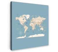OnlyWow© Tableau De Jardin 80x80 cm Original Mur Decoration Balcon Murale Peinture Tableaux Terrasse Impression Art Mural Deco Décoratif Muraux Carte du Monde - Océan - Réaliste - Bleu