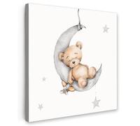 OnlyWow© Tableau De Jardin 80x80 cm Original Mur Decoration Balcon Murale Peinture Tableaux Terrasse Impression Art Mural Deco Décoratif Muraux Ours - Lune - Étoiles - Enfants