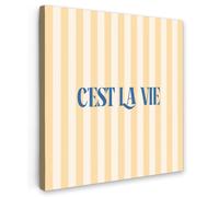 OnlyWow© Tableau De Jardin 80x80 cm Original Mur Decoration Balcon Murale Peinture Tableaux Terrasse Impression Art Mural Deco Décoratif Muraux Bleu - Jaune - Rayures - C'est La Vie