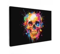 OnlyWow© Tableau De Jardin 90x60 cm Impressions Toiles Reproductions Décoration Moderne sur Mural Decoratifs Photo Crâne - Graffiti - Crâne - Coloré