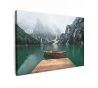 OnlyWow© Tableau De Jardin 90x60 cm Impressions Toiles Reproductions Décoration Moderne sur Mural Decoratifs Photo Brouillard - Neige - Montagne - Bateau