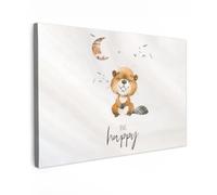 OnlyWow© Tableau De Jardin 90x60 cm Original Mur Decoration Balcon Murale Peinture Tableaux Terrasse Impression Art Mural Deco Décoratif Muraux Citations - Être Heureux - Enfants - Lune - Castor