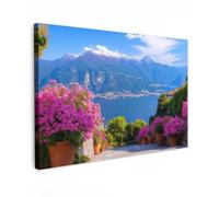 OnlyWow© Tableau De Jardin 90x60 cm Original Mur Decoration Balcon Murale Peinture Tableaux Terrasse Impression Art Mural Deco Décoratif Muraux Lac de Côme - Italie - Paysage