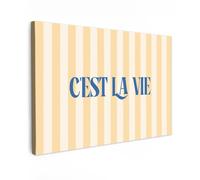 OnlyWow© Tableau De Jardin 90x60 cm Original Mur Decoration Balcon Murale Peinture Tableaux Terrasse Impression Art Mural Deco Décoratif Muraux Bleu - Jaune - Rayures - C'est La Vie