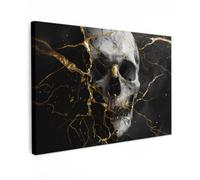 OnlyWow© Tableau De Jardin 90x60 cm Original Mur Decoration Balcon Murale Peinture Tableaux Terrasse Impression Art Mural Deco Décoratif Muraux Or - Abstrait - Crâne - Effrayant - Mort