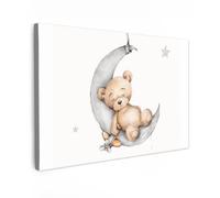 OnlyWow© Tableau De Jardin 90x60 cm Original Mur Decoration Balcon Murale Peinture Tableaux Terrasse Impression Art Mural Deco Décoratif Muraux Ours - Lune - Étoiles - Enfants