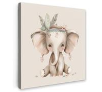 OnlyWow© Tableau De Jardin 90x90 cm Impressions Toiles Reproductions Décoration Moderne sur Mural Decoratifs Photo Bohème - Éléphant - Robe Indienne - Enfants - Animaux