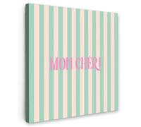 OnlyWow© Tableau De Jardin 90x90 cm Impressions Toiles Reproductions Décoration Moderne sur Mural Decoratifs Photo Rose - Vert - Rayures - Mon chéri
