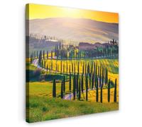 OnlyWow© Tableau De Jardin 90x90 cm Original Mur Decoration Balcon Murale Peinture Tableaux Terrasse Impression Art Mural Deco Décoratif Muraux Herbe - Soleil - Colline - Paysage