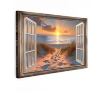 OnlyWow© Tableau De Jardin Impressions Toiles Reproductions Décoration | 90x60 cm - Moderne Sur Mural Decoratifs Photo Aperçu - Plage - Dunes - Coucher soleil