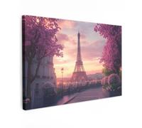 OnlyWow© Tableau De Jardin Original Mur Decoration Balcon Murale Peinture | 60x40 cm - Tableaux Terrasse Impression Art Mural Deco Décoratif Muraux Tour Eiffel - Paris - Rose