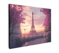 OnlyWow© Tableau De Jardin Original Mur Decoration Balcon Murale Peinture | 70x50 cm - Tableaux Terrasse Impression Art Mural Deco Décoratif Muraux Tour Eiffel - Paris - Rose