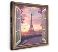 OnlyWow© Tableau De Jardin Original Mur Decoration Balcon Murale Peinture | 70x70 cm - Tableaux Terrasse Impression Art Mural Deco Décoratif Muraux Transparent - Paris - Tour Eiffel - Rose