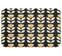 OnlyWow© Tapis Bain Rectangulaire 60x40 cm Non Slip Bath Mat Douche Absorbant Antidérapant Lavable Accessoire Baignoire Innovant Retro - Fleur - Noir - Jaune Ocre
