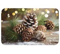 OnlyWow© Tapis Bain Rectangulaire 80x50 cm Non Slip Bath Mat Douche Absorbant Antidérapant Lavable Accessoire Baignoire Innovant Pommes de pin - Esprit Noël - Marron - Vert