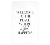 OnlyWow© Tapis De Bain 50x80 cm Douche Decoration Absorbant Antidérapant Lavable Non Slip Bath Mat Accessoire Baignoire Citations - Bienvenue à l'endroit où la Merde Arrive - Blanc - Humour